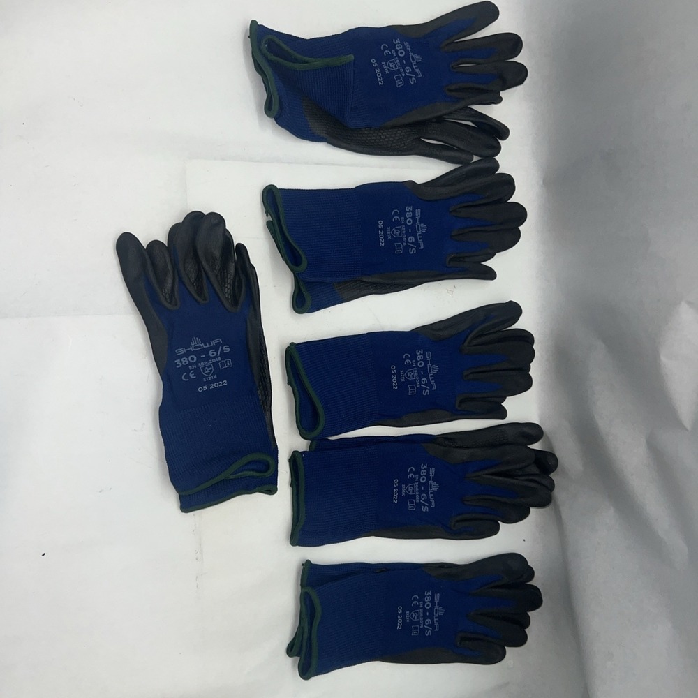 SHOWA 380S-06 PR,Coated Gloves,Black/Blue,S Lot of 6 pairs